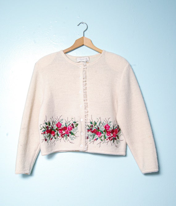 Vintage Y2K Winter Flower Wool Cardigan from Susan