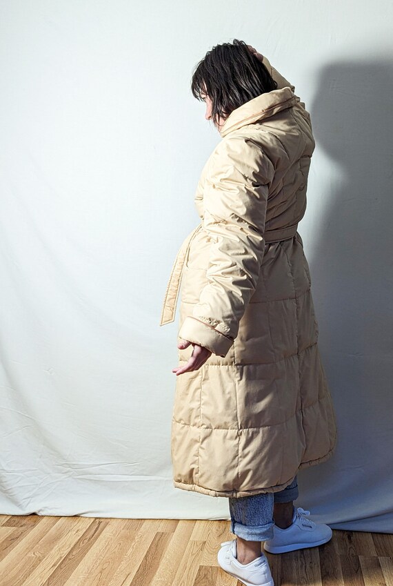 Vintage Beige Long Down Puff Coat with Belt - image 6