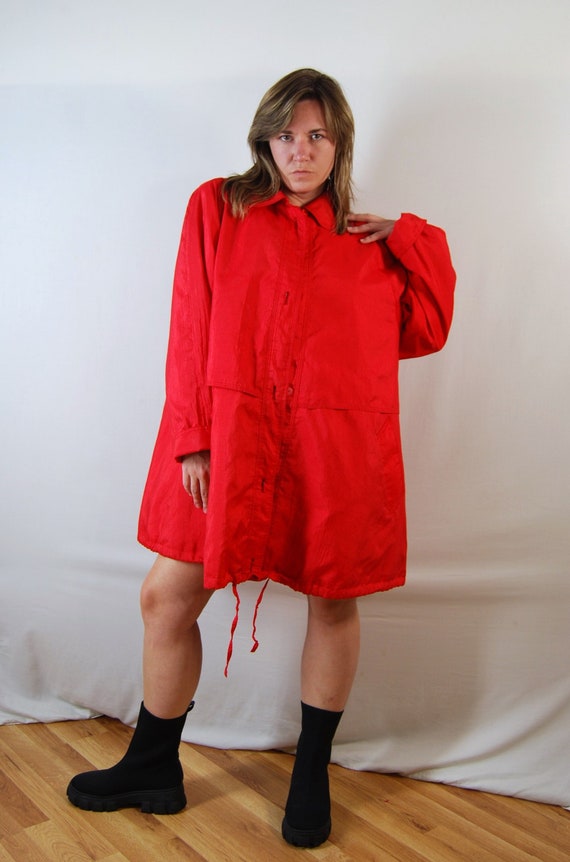 Vintage 80s Red Oversized Trenchcoat / Raincoat f… - image 3