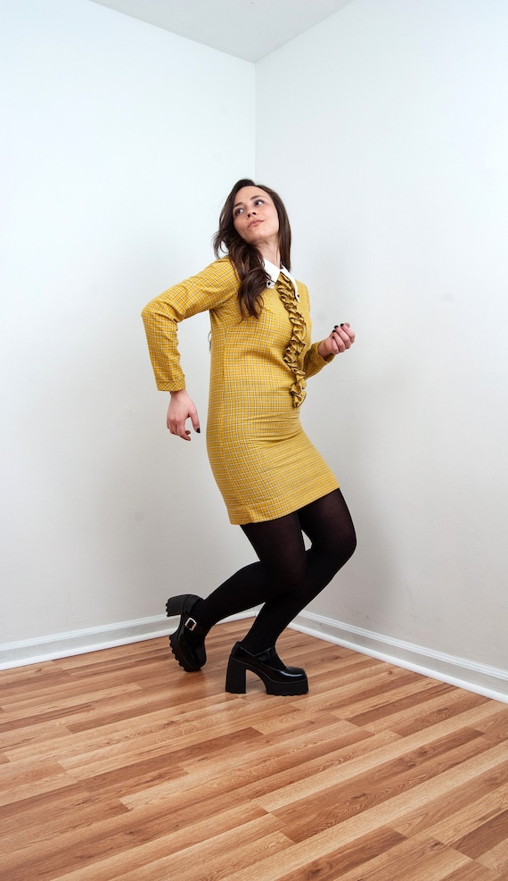 Vintage 60s Yellow Plaid Mod Dress from Carol Bre… - image 1