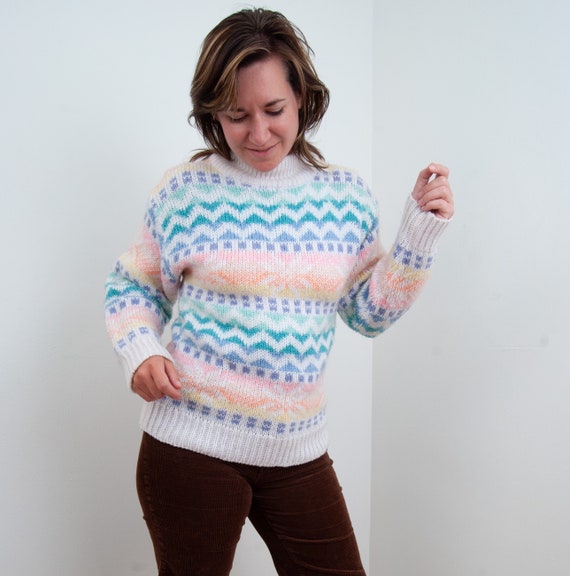 Vintage 80s Pastel Geometric Sweater From Lady Van Heusen Etsy
