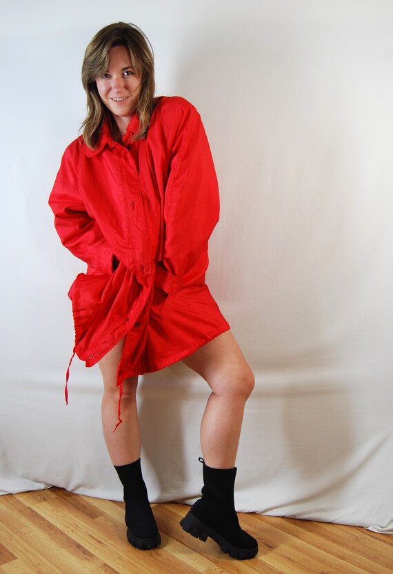 Vintage 80s Red Oversized Trenchcoat / Raincoat f… - image 4