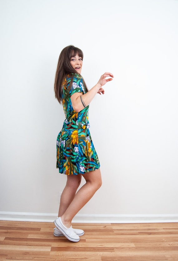 Vintage 80s Tropical Parrot Rayon Romper from Mil… - image 1