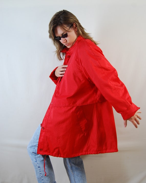 Vintage 80s Red Oversized Trenchcoat / Raincoat f… - image 2