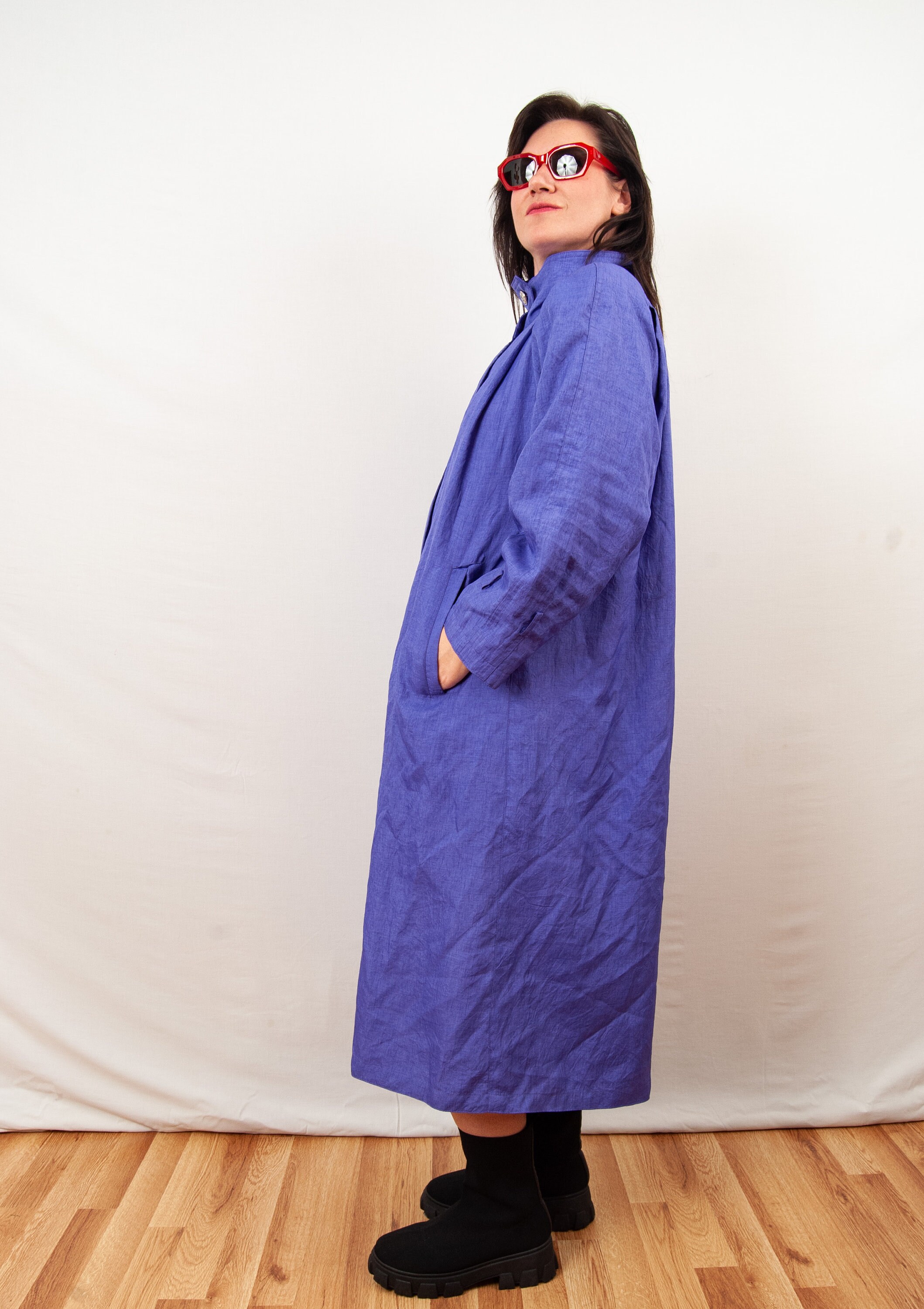 Vintage 80s 90s Purple Bouclé Ladies' Wool Trench Coat 14 16 18