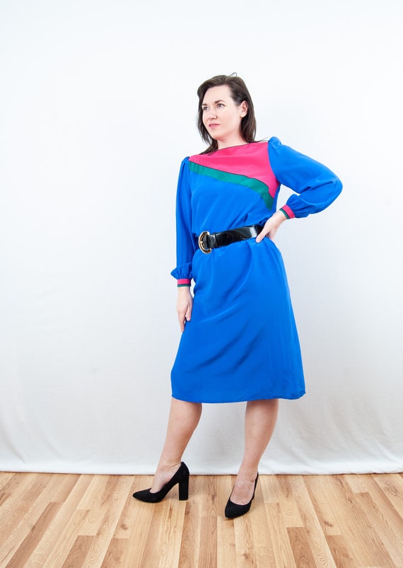 80s Baby Blue Silk Shirt Dress