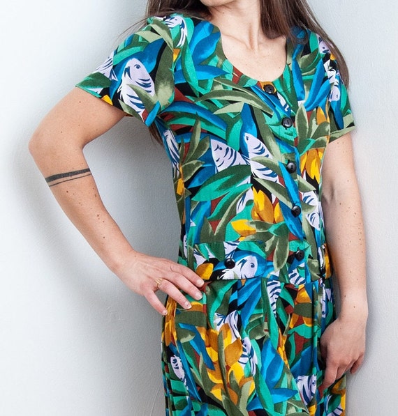 Vintage 80s Tropical Parrot Rayon Romper from Mil… - image 8