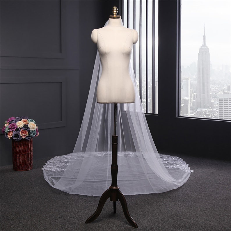 Handmade Wedding Veil One Layer 4M Bridal Veil Lace Edge Etsy