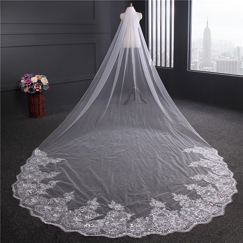 Handmade Wedding Veil One Layer 4M Bridal Veil Lace Edge Etsy