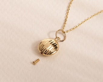 14K Round Urn Pendant, Real Solid Gold Cremation Necklace, Round Shape Urn Pendant For Ashes, Minimalist Urn Pendant Sympathy Gift For Loss