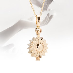 14k or 18k Solid Gold Sunflower Cremation Pendant | Ash Holder Memorial Necklace | Personalized Memorial Jewelry | In Memory of Dad Husband