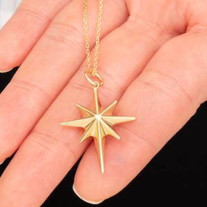 14K リアルゴールド 火葬スターバースト 骨壷ペンダント、ポラリス 骨壷記念ネックレス、北極星灰入れ、北極星骨壷ペンダント、お父さんの死