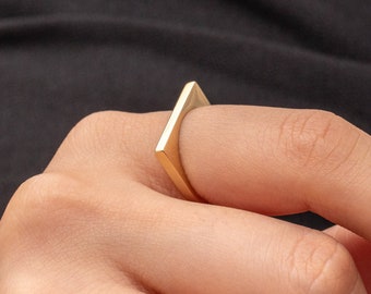 Rectangle Bar Cremation Urn Ring 14K 18K Genuine Real Gold Dainty Ring Custom Date Name Handmade Ring Jewelry Minimalist Gold Stacking Ring
