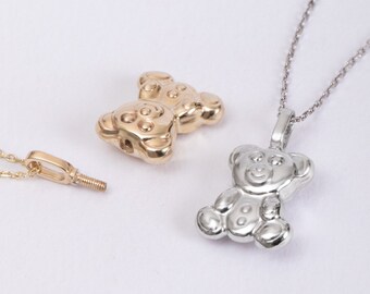 14K Real Gold Teddy Bear Cremation Urn Pendant Necklace For Human Ashes, Baby Bear Ash Urn Pendant, Baby Child Loss Memorial Urn Keepsake