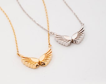 Angel Wings Double Chamber Cremation Necklace, 14k 18K Real Gold Dual Urn Pendant for Ashes Memorial Gift, Custom Engraved Keepsake Necklace