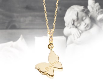 Loss Of Kids Butterfly Cremation Urn Pendant 10K 14K 18K Real Solid Gold, Now She Flies With Butterflies, Ashes Holder For Newborn Child