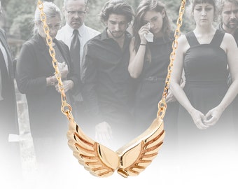 Loss of Father Memorial Gift, Angel Wings Double Chamber Urn Necklace, 14K 18K Real Gold Angel Wing Cremation Pendant, Remembrance Necklace