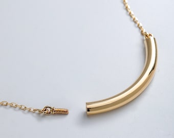 14K Real Gold Curved Cylinder Urn Necklace For Ashes, Custom Engrave Cremation Keepsake Necklace, Memorial Tube Urn For Human Or Pet Ashes