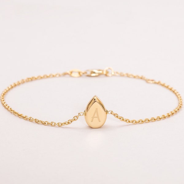 14K 18K massief gouden teardrop gepersonaliseerde urn armband, minimale scheur druppel as houder crematie armband, aangepaste initiële gegraveerde urn armband