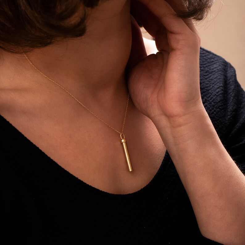Personalized Cylinder Urn Necklace in 14K 18K Solid Gold Tube Etsy
