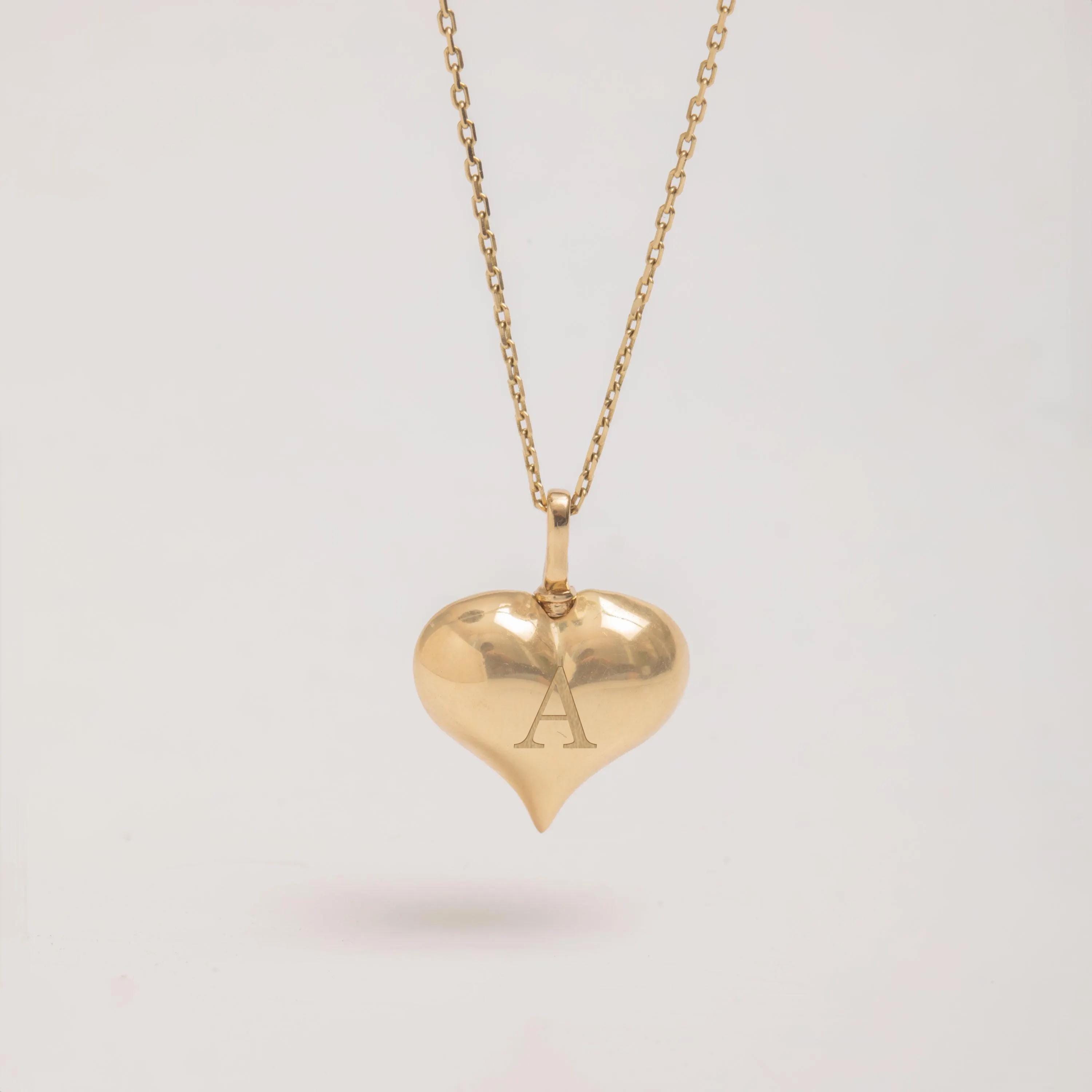 Puffy Heart Cremation Urn Necklace in 14K Real Gold For Ashes, Keepsake Memorial Pendant