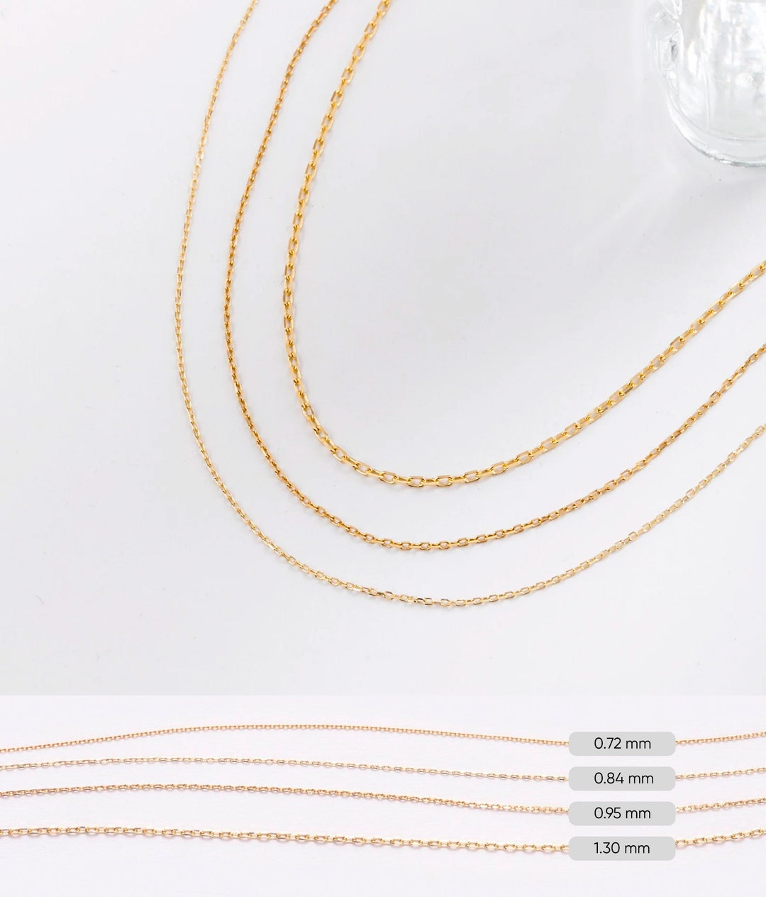 14K Real Gold Cable Chain for Pendants, Yellow White Rose Gold Options