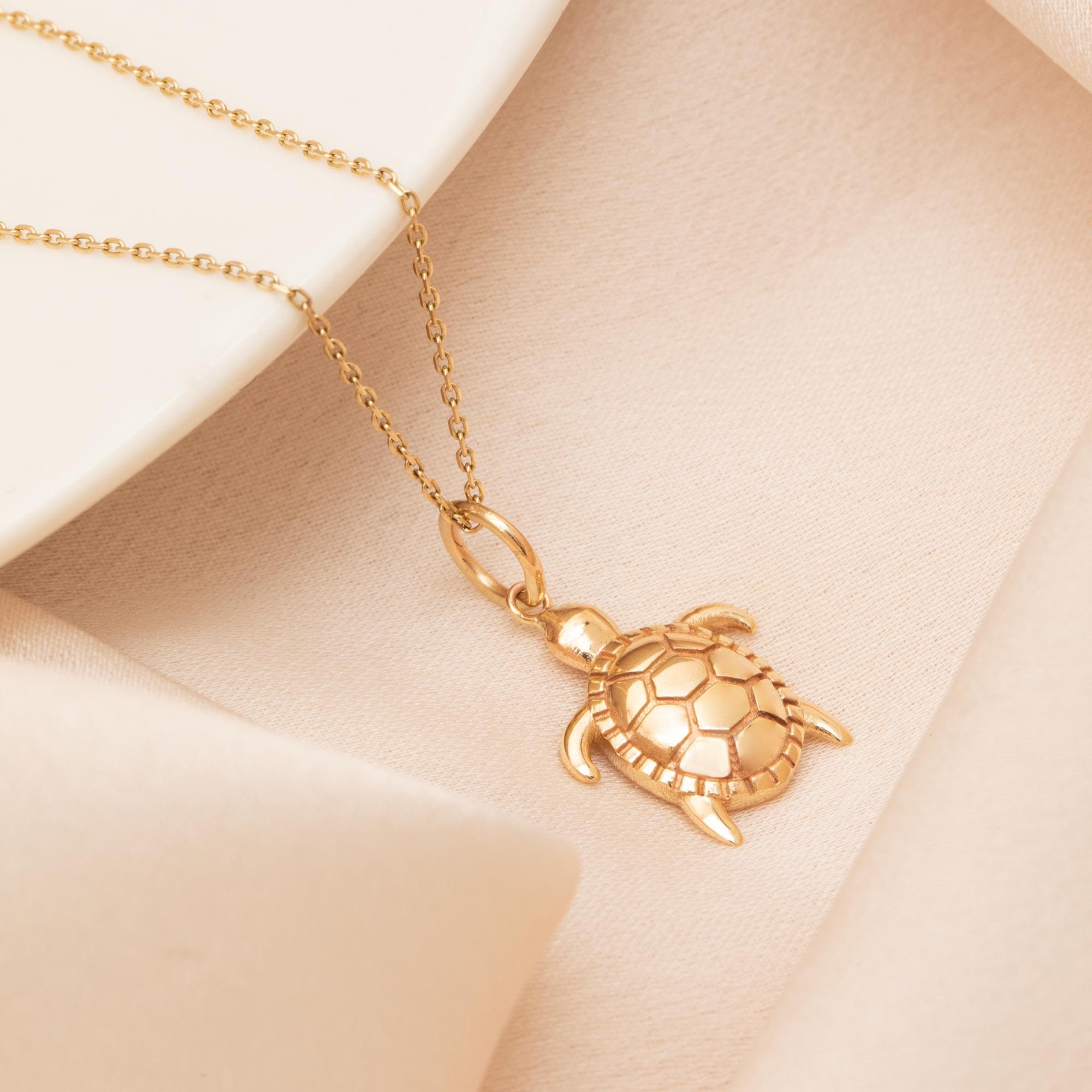14K SOLID Gold Sea Turtle Urn Necklace, Tortoise Pendant for Loved Ones, Memorial Animal Charm, Cremation Jewelry, Keepsake Turtle Necklace