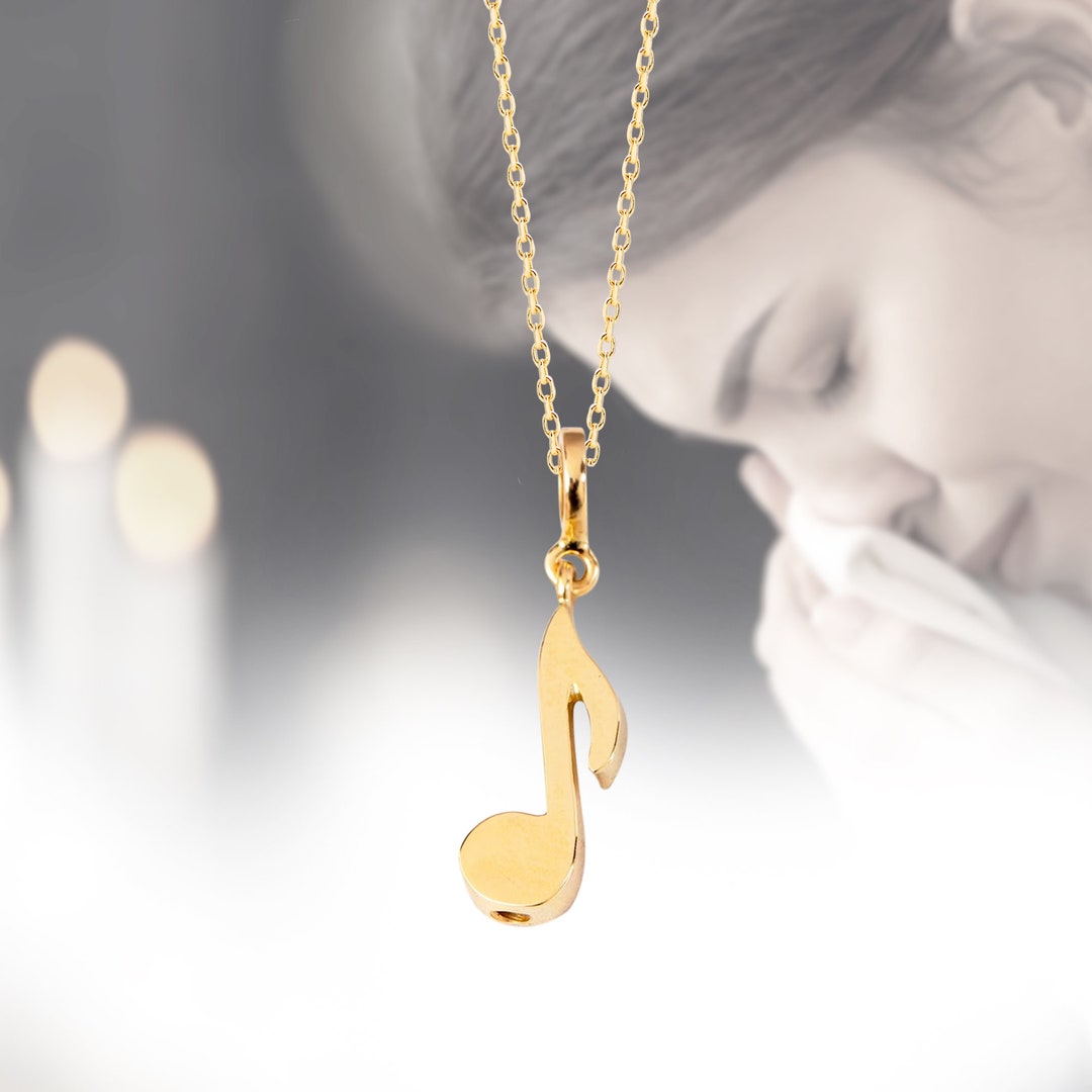 Loss of Loved Ones Musical Note Urn Pendant 14K 18K Real Gold, Tiny