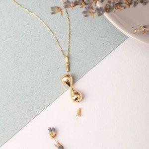 14k 18K Real Gold Eternal Hourglass Cremation Urn Pendant Necklace, Memorial Cremation Gold Jewelry, Two Sided Urn Human Ashes Holder