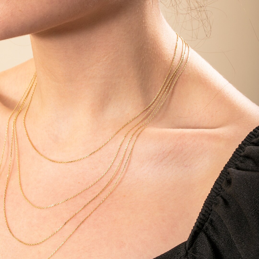 18K Real Gold Cable Chain for Pendants, Golden Cable Chain Spring