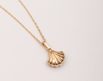 Seashell Cremation Urn Necklace, 14K Real Solid Gold Keepsake Pendant, Oyster Urn Necklace To Hold Ashes, Minimalist Clam Urn Pendant