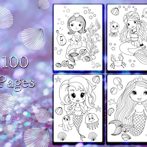 Dibujos para colorear de sirenas imprimibles: libro para colorear de 100 páginas para niñas, adultos, adolescentes y niños. Actividad para fiesta de cumpleaños con temática de sirena.