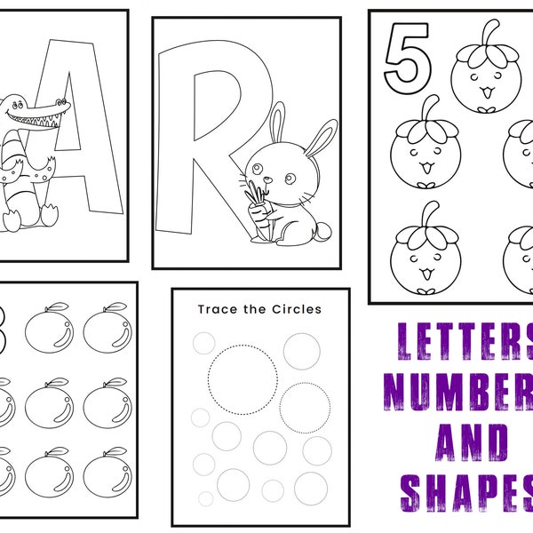 Fun and Educational Printable Coloring Book for Kids - Letters, Numbers, Shapes Coloring Pages for Children's