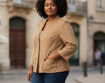 Vintage Henry Lee Tan Ribbed Corduroy Blazer Jacket Women Size 16 Made USA Union