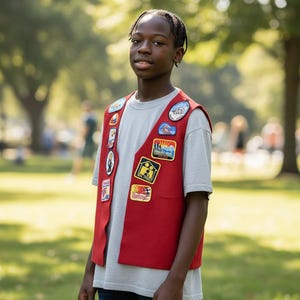 Vintage Boy Scouts BSA Red Felt Patch Vest Cub Scouts Pinewood Derby 1990s