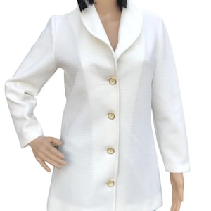 Vintage Poly Purl Hedy Knits White Button-Up Cardigan Sweater | Collared Long Sleeve Jacket | Elegant Retro 70s Style USA Made