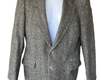 Vintage Men’s Arnold Palmer Blazer Jacket Sports Coat Gray Wool Tweed Herringbone Single Breasted Vented 2 Button Size 40R