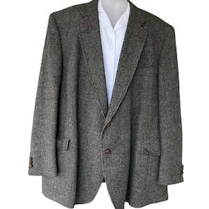 Vintage Palm Beach Men&#39;s Tweed Blazer 100% Wool Gray Check Sport Coat 2 Button USA Union Made Classic Jacket 80s Preppy Style 42