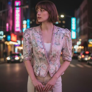 Blazer Vintage Floral Taille 8 - Manches 3/4 - Occasion Très Bon état - Marque Kwai