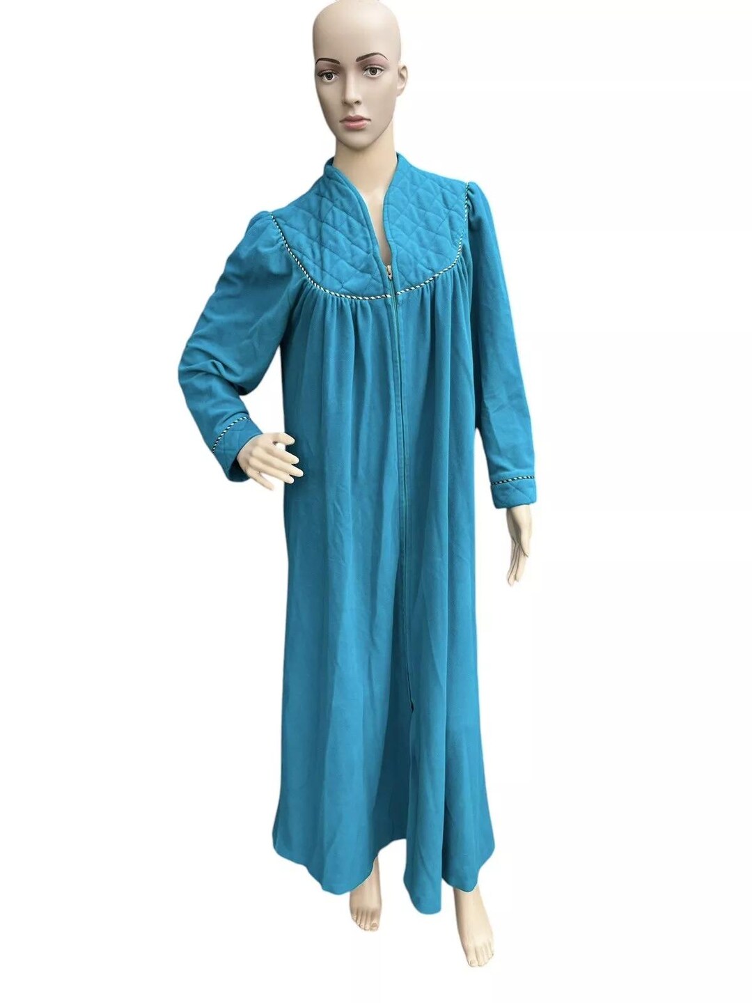 Vintage Vanity Fair Robe Zip up House Dress Green Full Length Long ...