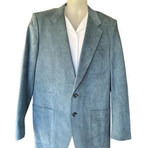 Vintage Parkridge Blue Suede Blazer | 1970s Mens Sports Coat | Union Made USA | Soft Faux Suede Jacket | Classic Mod Executive Style