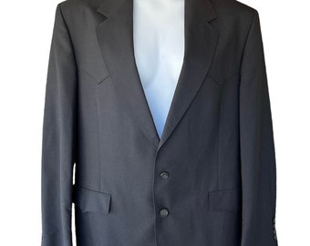 Vintage Talbot Jaimes Men’s Western Blazer Jacket Sports Coat Black Navy Blue Single Breasted 2 Button Closure USA Made Size 44L