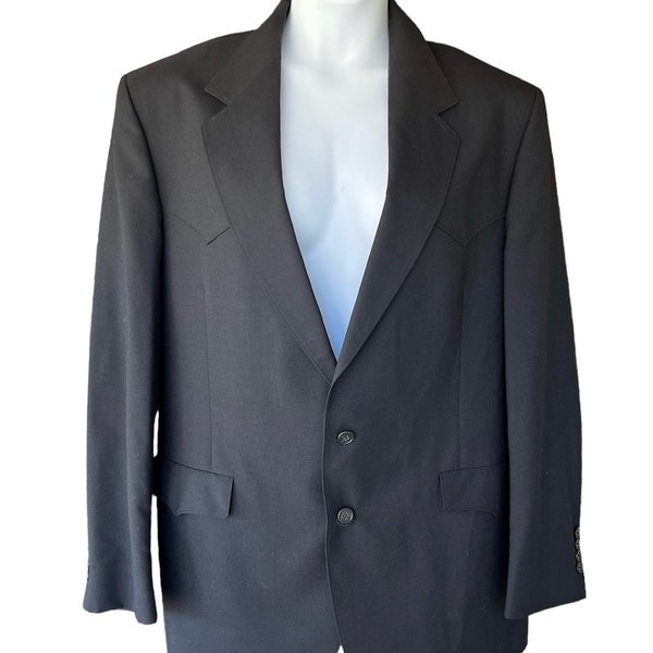 Vintage Talbot Jaimes Men’s Western Blazer Jacket Sports Coat Black Navy Blue Single Breasted 2 Button Closure USA Made Size 44L