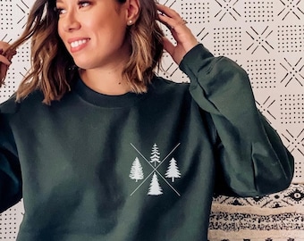 Pine Tree Sweatshirt, Camping Sweatshirt, Randonnée Sweatshirt, Camping Gift, Randonnée Cadeau, Outdoorsy Sweatshirt, Forestry s, PNW Sweater