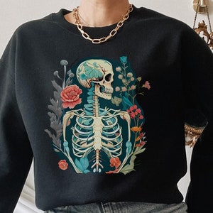Whimsigoth Sweatshirt, Dark Botanical, Floral Skeleton, Gothic Sweater, Vulture Culture, Goth Babe, Whimsigoth Gift, Goblincore, Fairycore