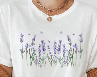 Vintage Flower Shirt, Pressed Flower, Lavender Shirt, Boho Cottagecore, Fairycore, Wildflower TShirt, Pastel Botanical, Boho Flower