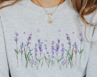 Vintage Flower Sweatshirt, Pressed Flower, Watercolor Floral, Lavender, Boho Cottagecore, Fairycore, Wildflower Shirt, Pastel Botanical