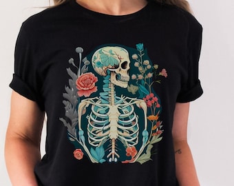 Whimsigoth Skeleton, Dark Botanical, Floral Skeleton, Gothic Shirt, Vulture Culture, Goth Babe, Whimsigoth Gift, Goblincore, Fairycore