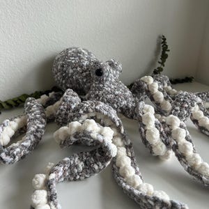 32&quot; Gaint Crochet Octopus - Anchor - Handmade Plush Toy - Multi Grey - Made to Order