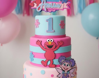 Custom Elmo Abby Cadabby First Birthday Cake Topper – Sesame Street Party Decoration